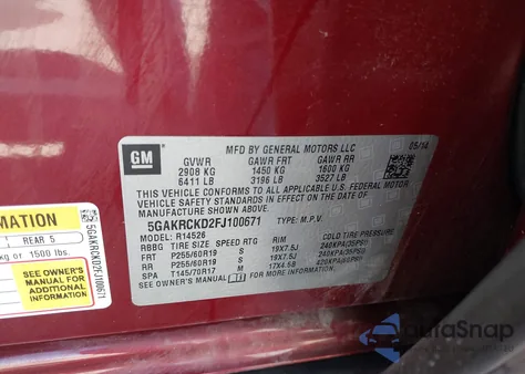 2015 Buick Enclave Premium from USA, damaged, VIN 5GAKRCKD2FJ100671